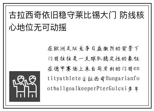 古拉西奇依旧稳守莱比锡大门 防线核心地位无可动摇 古拉西奇依旧稳守莱比锡大门 防线核心地位无可动摇